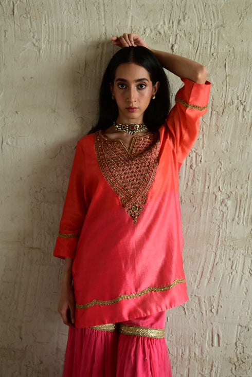 Ghevar pink ombre kurta with sharara