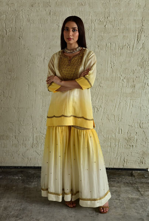 Ghevar yellow ombre kurta with sharara