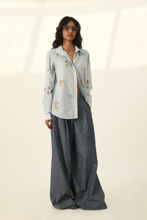 Glabrifolia blue cross stitch shirt