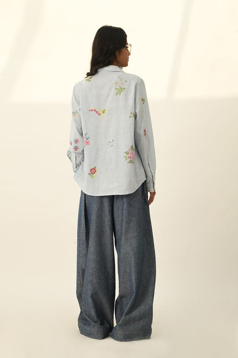 Glabrifolia blue cross stitch shirt