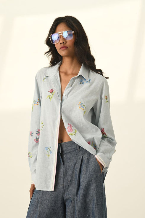 Glabrifolia blue cross stitch shirt