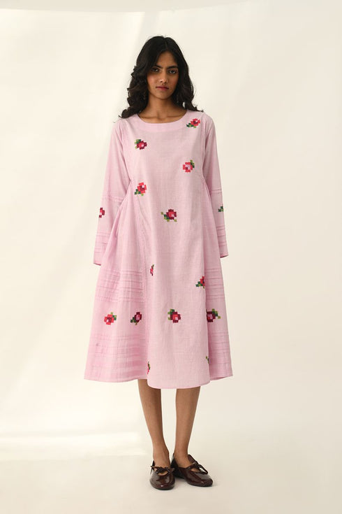 Glomerata pink rose embroidered tunic dress