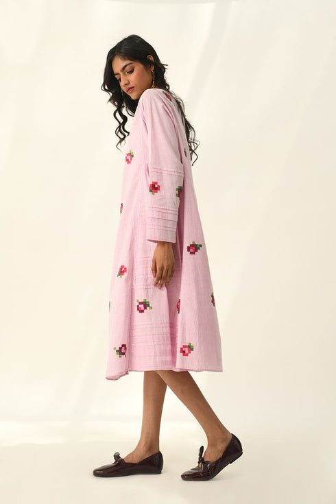 Glomerata pink rose embroidered tunic dress