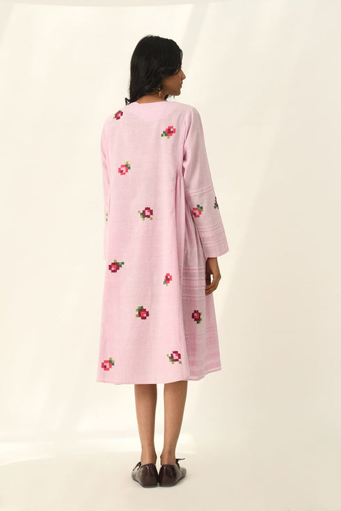 Glomerata pink rose embroidered tunic dress