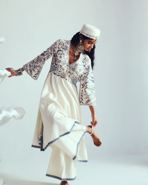 Gol-O-Morgh ivory anarkali with flare pants and dupatta