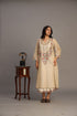 Gold zari silk tissue handloom chanderi V-Neck dress with crushed inner