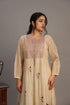 Gold zari silk tissue handloom chanderi v-neck gajj malaa style dress with crushed inner