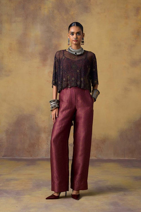 Goonj black ajrakh tulle crop top