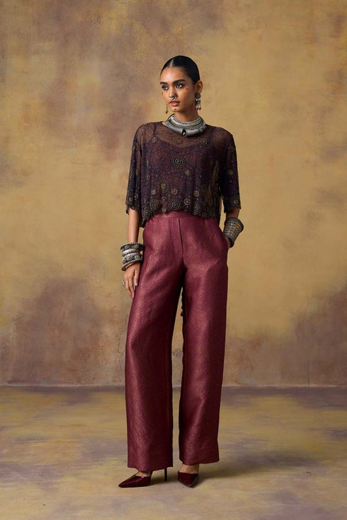 Goonj black ajrakh tulle crop top