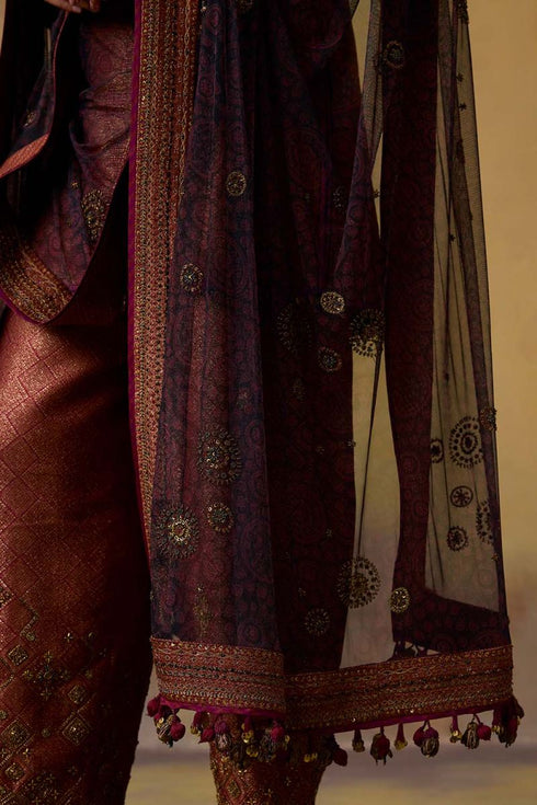 Goonj black ajrakh tulle heavy dupatta