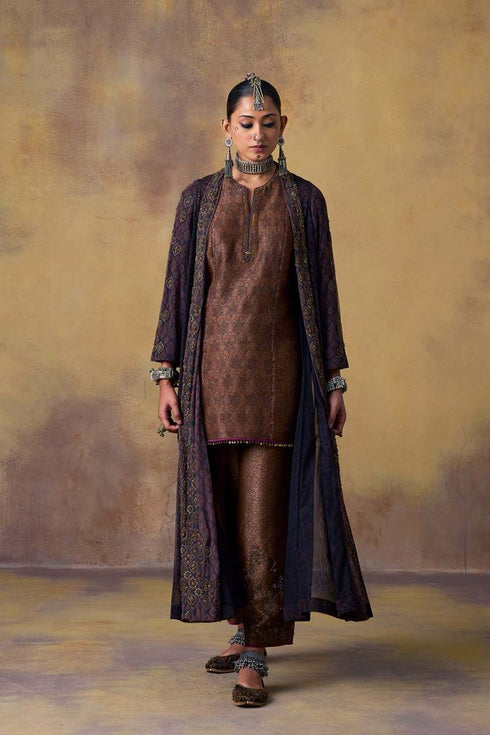 Goonj black brocade short kurta