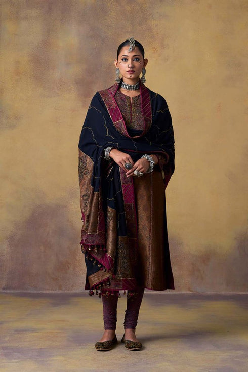 Goonj black brocade yoke phiran