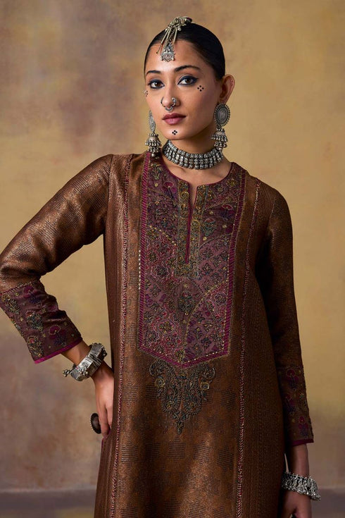 Goonj black brocade yoke phiran