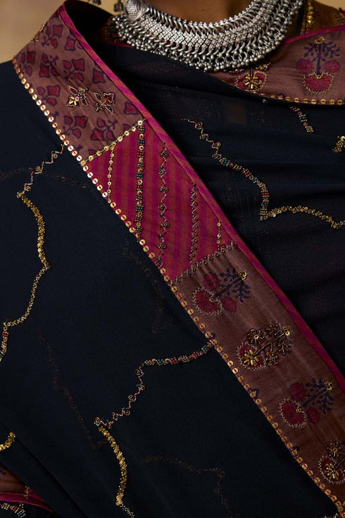 Goonj black georgette heavy dupatta