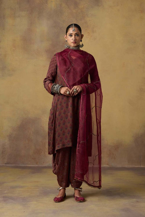 Goonj maroon ajrakh cowl salwar