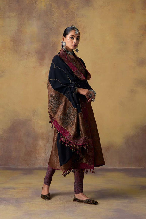 Goonj maroon ajrakh tulle churidar