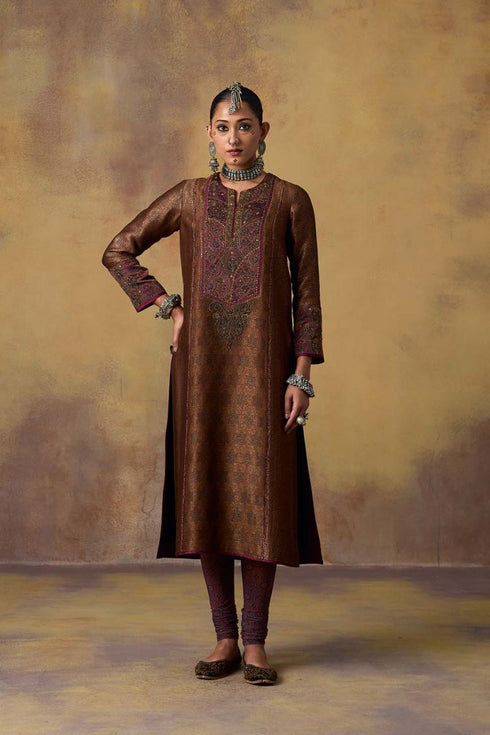 Goonj maroon ajrakh tulle churidar