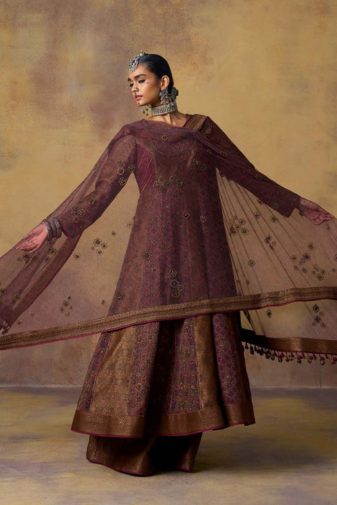 Goonj maroon ajrakh tulle heavy dupatta