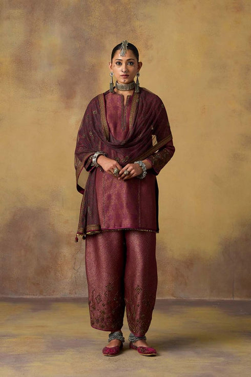 Goonj maroon ajrakh tulle stole
