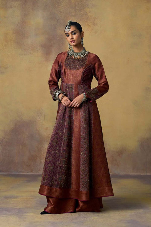 Goonj maroon brocade anarkali