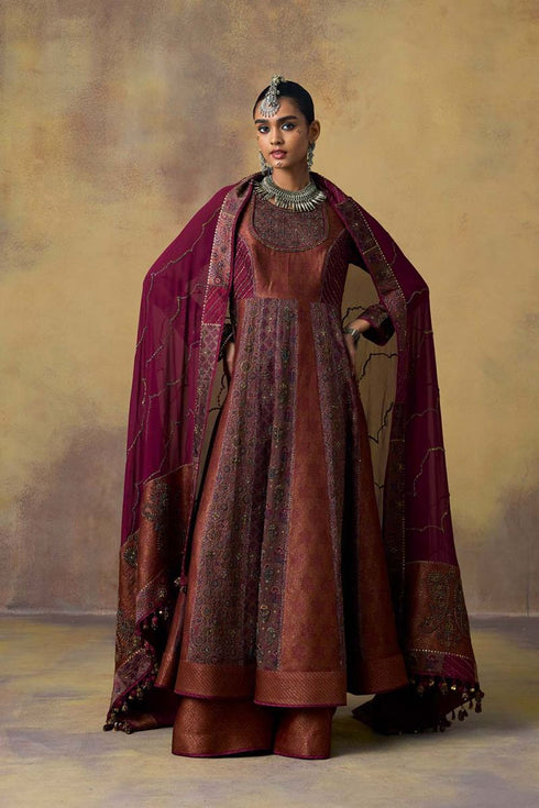 Goonj maroon brocade anarkali