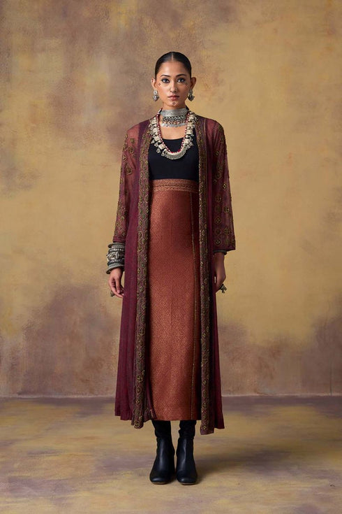 Goonj maroon brocade dress