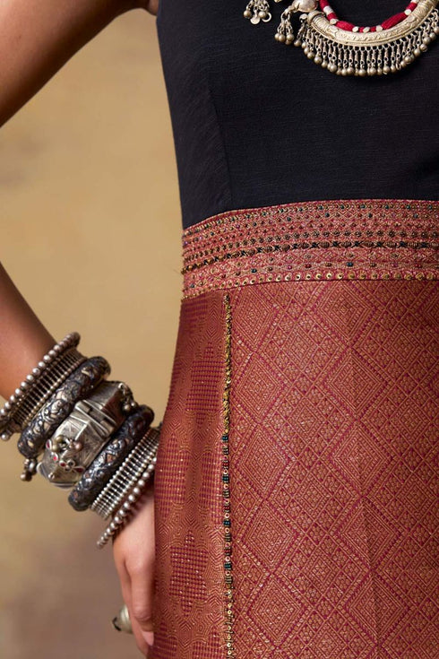 Goonj maroon brocade dress