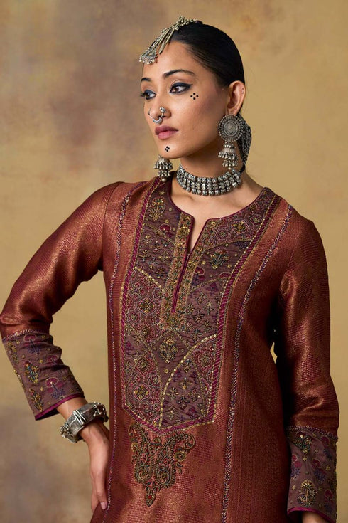 Goonj maroon brocade yoke phiran