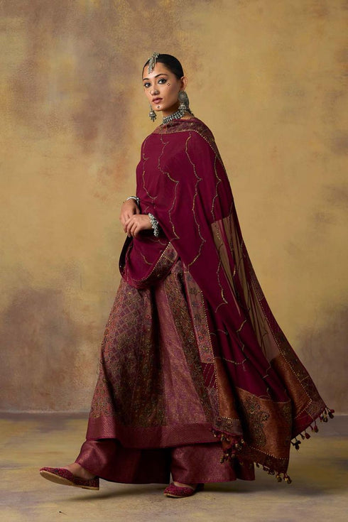 Goonj maroon georgette heavy dupatta