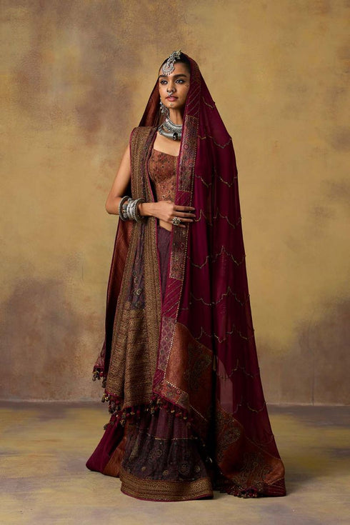 Goonj maroon georgette heavy dupatta