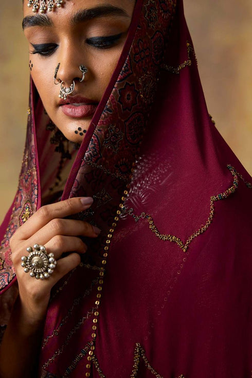 Goonj maroon georgette heavy dupatta