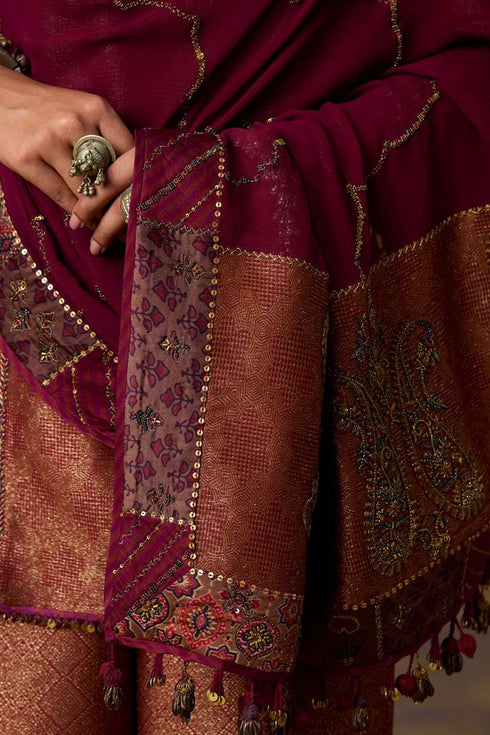 Goonj maroon georgette heavy dupatta