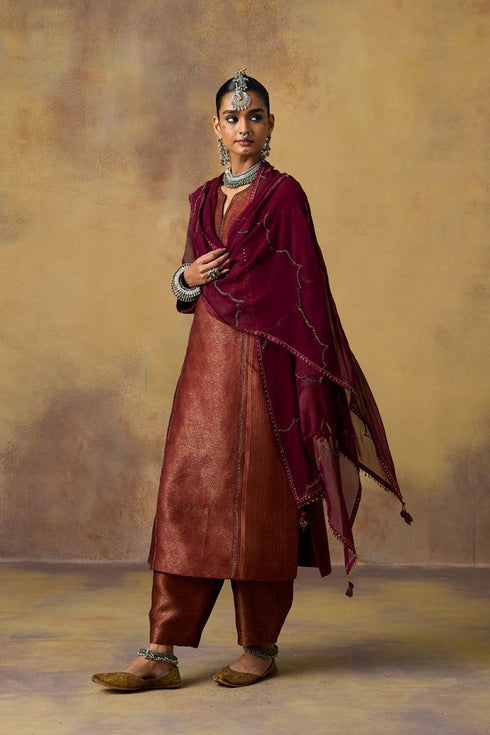 Goonj maroon georgette stole