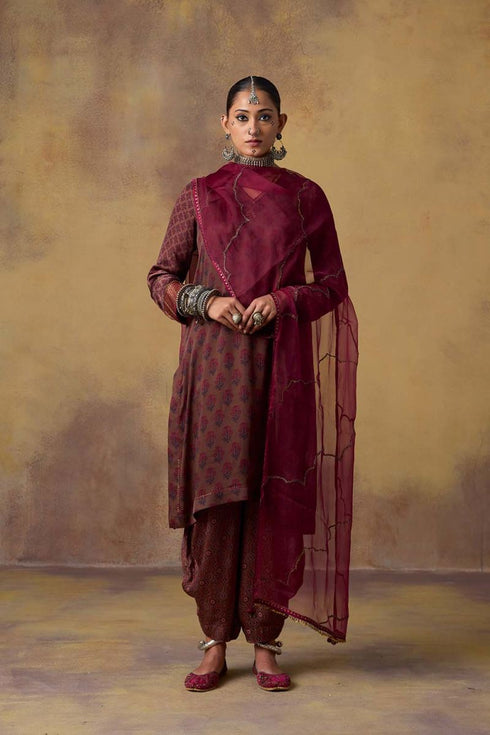 Goonj maroon organza stole