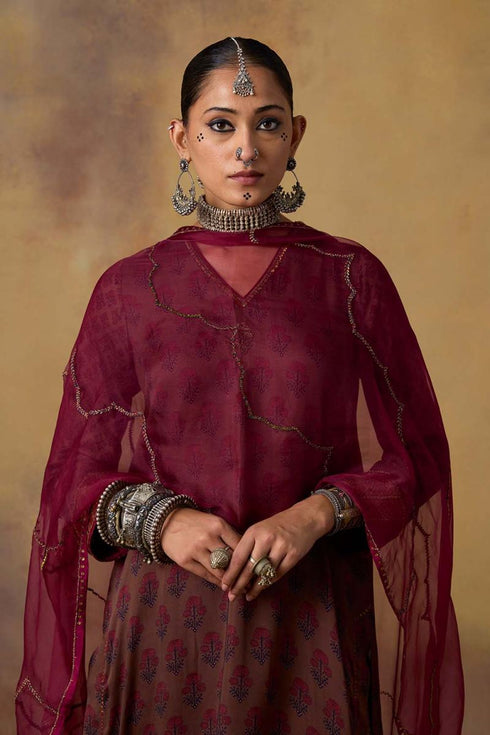 Goonj maroon organza stole