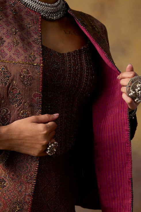 Goonj maroon silk blazer