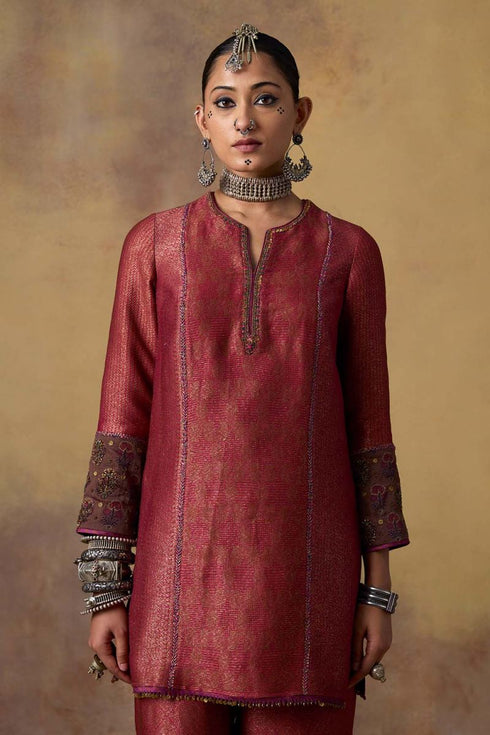 Goonj pink brocade short kurta