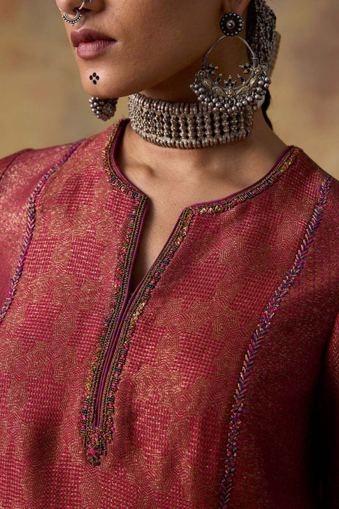 Goonj pink brocade short kurta