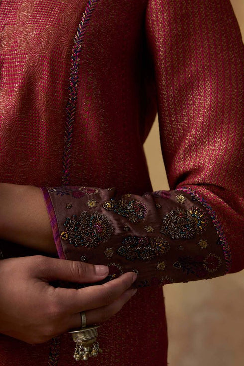 Goonj pink brocade short kurta
