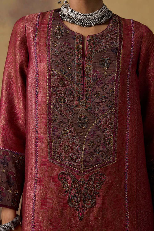 Goonj pink brocade yoke phiran