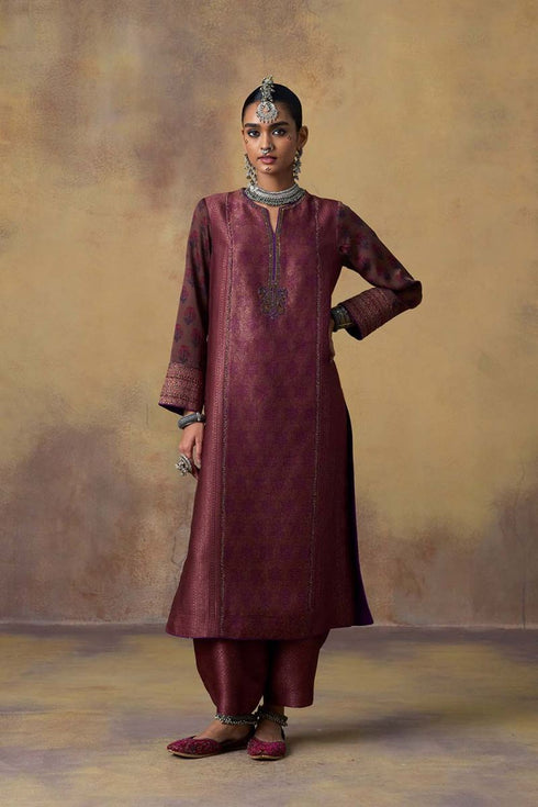 Goonj purple brocade phiran kurta