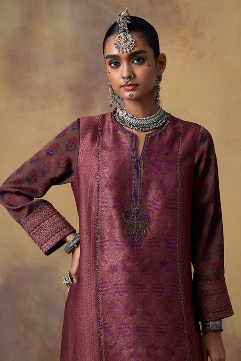 Goonj purple brocade phiran kurta