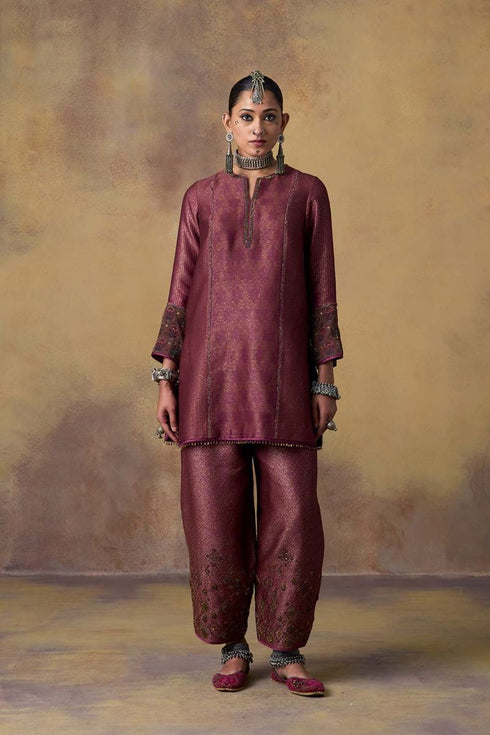 Goonj purple brocade short kurta