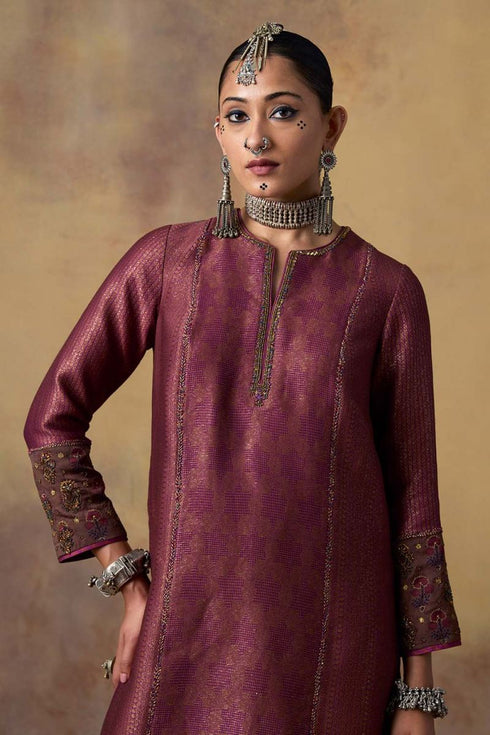 Goonj purple brocade short kurta