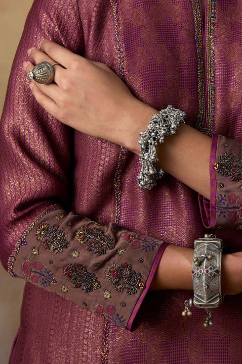 Goonj purple brocade short kurta