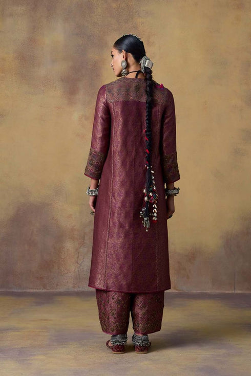 Goonj purple brocade yoke phiran