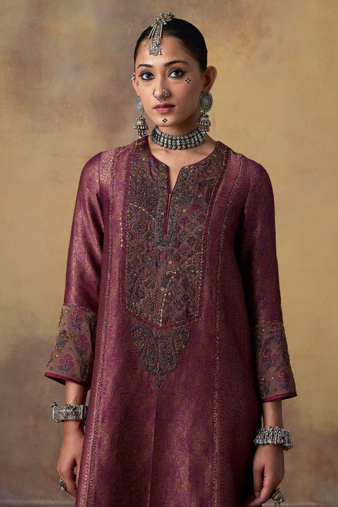 Goonj purple brocade yoke phiran