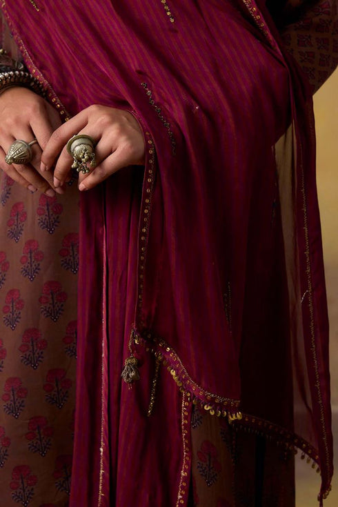 Goonj wine printed silk stole