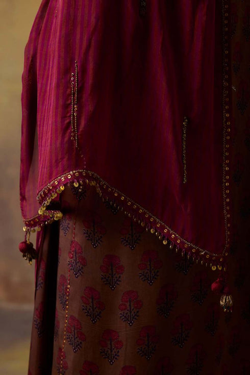 Goonj wine printed silk stole