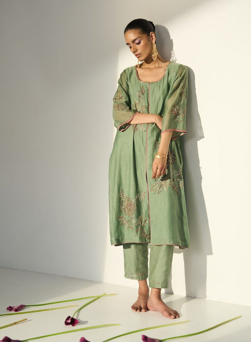 Green balori kurta with pants